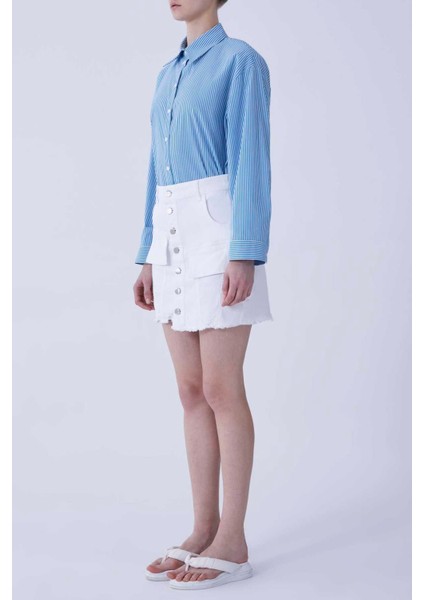 Cep Detaylı Önü Düğmeli Beyaz Denim Mini Etek Beyaz Y2153902_002 modelleri