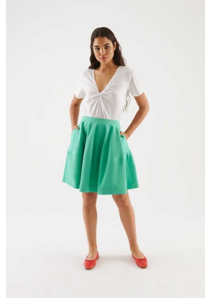 Pileli Mini Etek Yeşil Y2215051_012
