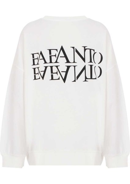 Oversize Fafanto Yazı Baskılı Sweatshirt Ekru Y2354106_049