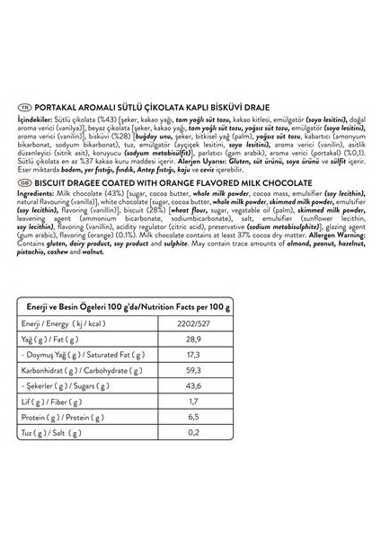 Bittebon Portakal Aromalı Sütlü Çikolatalı Bisküvi Draje 120G