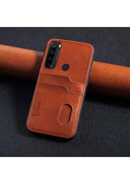 Xiaomi Redmi Note 8 Kılıf Zebana Kartlıklı Lüx Deri Kılıf Kahverengi