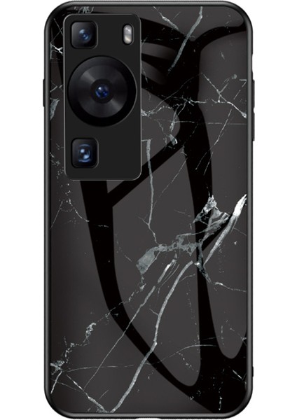 Huawei P60 / P60 Pro Marble Desen Telefon Kapağı Temperli Cam+Pc+Tpu Anti-Drop Anti Kılıf (Yurt Dışından)