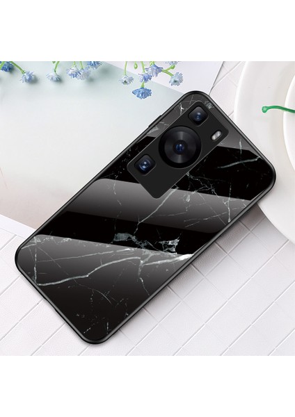 Huawei P60 / P60 Pro Marble Desen Telefon Kapağı Temperli Cam+Pc+Tpu Anti-Drop Anti Kılıf (Yurt Dışından)