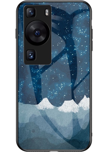 Huawei P60 / P60 Pro 5g Pc+Tpu+Temperli Cam Yıldızlı Gökyüzü Desen Desen Kılıf Damalı Kapak (Yurt Dışından)
