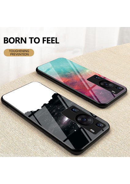 Huawei P60 / P60 Pro 5g Pc+Tpu+Temperli Cam Yıldızlı Gökyüzü Desen Desen Kılıf Damalı Kapak (Yurt Dışından)