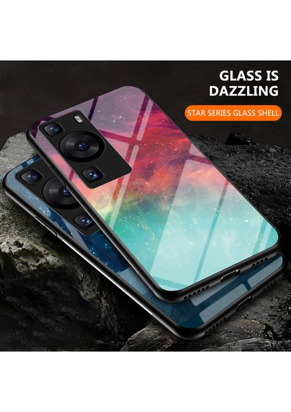 Huawei P60 / P60 Pro 5g Pc+Tpu+Temperli Cam Yıldızlı Gökyüzü Desen Desen Kılıf Damalı Kapak (Yurt Dışından)