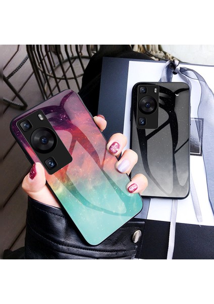 Huawei P60 / P60 Pro 5g Pc+Tpu+Temperli Cam Yıldızlı Gökyüzü Desen Desen Kılıf Damalı Kapak (Yurt Dışından)