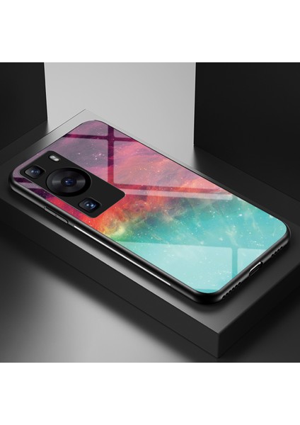 Huawei P60 / P60 Pro 5g Pc+Tpu+Temperli Cam Yıldızlı Gökyüzü Desen Desen Kılıf Damalı Kapak (Yurt Dışından)