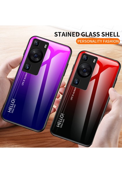 Huawei P60 / P60 Pro Gradyan Telefon Kılıfı Temperlenmiş Cam+Pc+Tpu Şok Geçirmez Telefon Kapağı (Yurt Dışından)