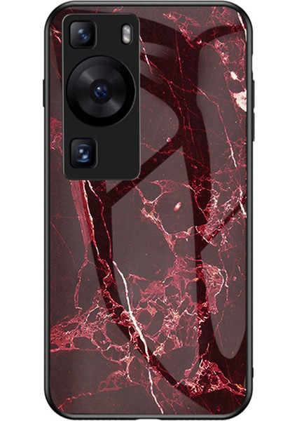 Huawei P60 / P60 Pro Marble Desen Telefon Kapağı Temperli Cam+Pc+Tpu Anti-Drop Anti Kılıf (Yurt Dışından)