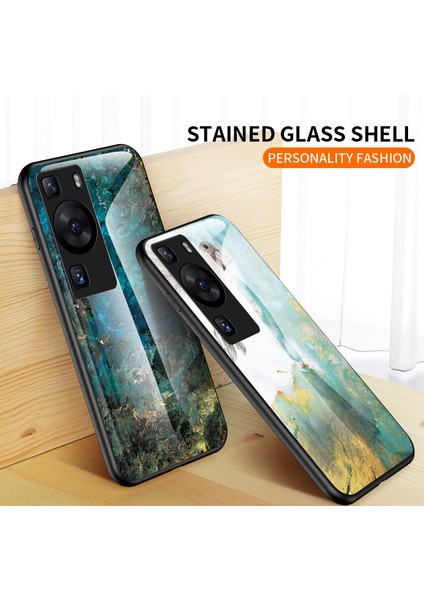 Huawei P60 / P60 Pro Marble Desen Telefon Kapağı Temperli Cam+Pc+Tpu Anti-Drop Anti Kılıf (Yurt Dışından)