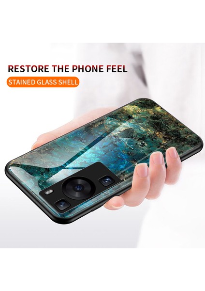 Huawei P60 / P60 Pro Marble Desen Telefon Kapağı Temperli Cam+Pc+Tpu Anti-Drop Anti Kılıf (Yurt Dışından)