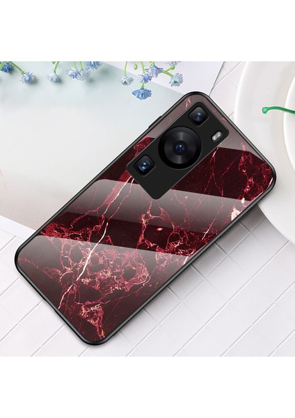 Huawei P60 / P60 Pro Marble Desen Telefon Kapağı Temperli Cam+Pc+Tpu Anti-Drop Anti Kılıf (Yurt Dışından)