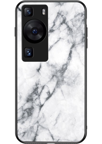 Huawei P60 / P60 Pro Marble Desen Telefon Kapağı Temperli Cam+Pc+Tpu Anti-Drop Anti Kılıf (Yurt Dışından)