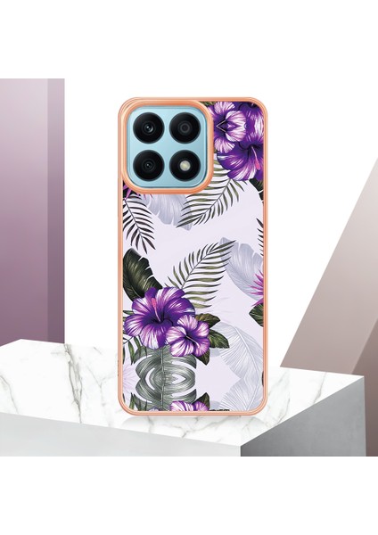 Honor X8A 4g Mermer Çiçek Deseni Imd Telefon Kılıfı Elektraplatma Tpu Bırak-Kötü Kapak (Yurt Dışından)