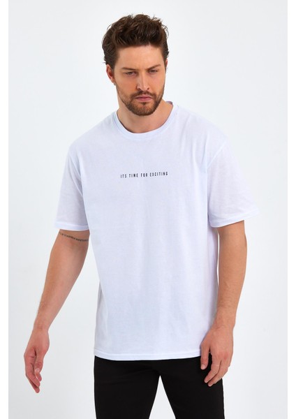 Erkek Baskılı Basic Oversize Bisiklet Yaka 2'li Pamuklu T-Shirt