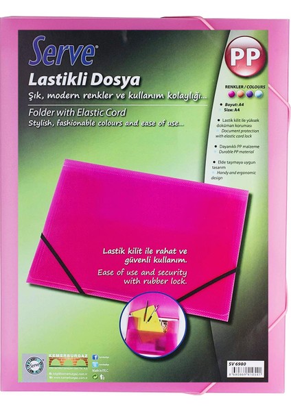 A4 Lastikli Dosya Pembe SV-6980