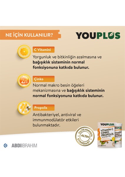 Vitamin C, Çinko & Propolis 20 Efervesan Tablet - Abdi İbrahim