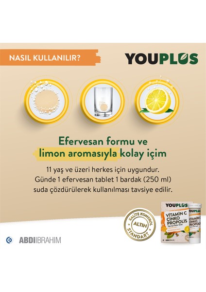 Vitamin C, Çinko & Propolis 20 Efervesan Tablet - Abdi İbrahim