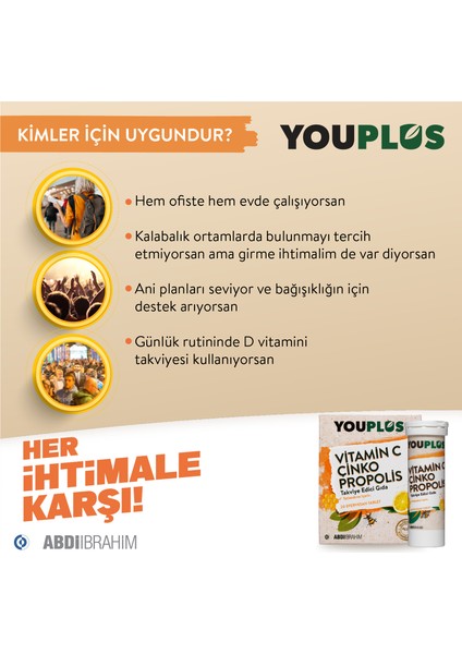 Vitamin C, Çinko & Propolis 20 Efervesan Tablet - Abdi İbrahim