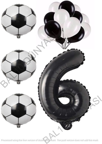 Siyah Beyaz Futbol Topu Folyo ve Latex Balon Rakam Seti Yaş 6