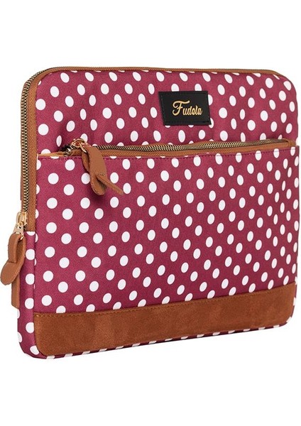 13-14 inch Burgundy Polka Dot Macbook- Laptop Çantası