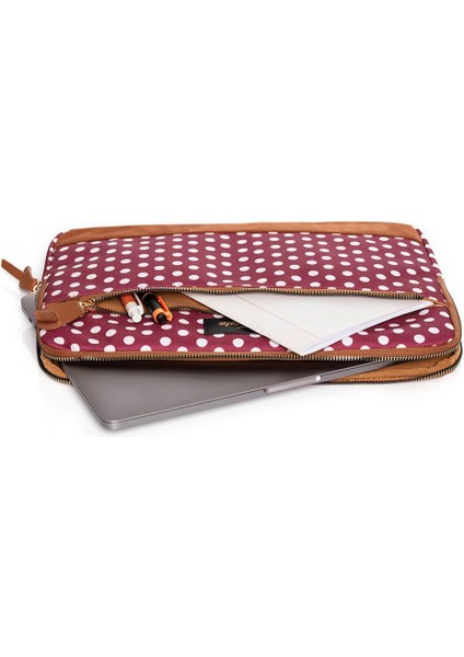 13-14 inch Burgundy Polka Dot Macbook- Laptop Çantası