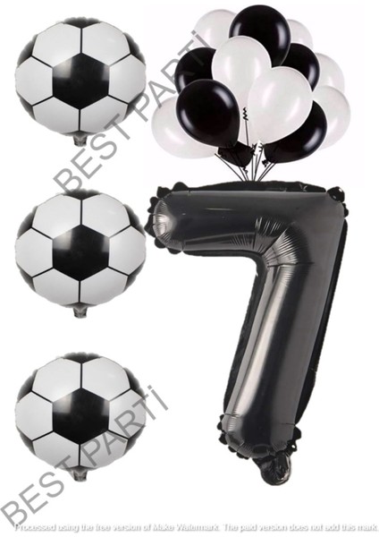 Siyah Beyaz Futbol Topu Folyo ve Latex Balon Rakam Seti Yaş 7