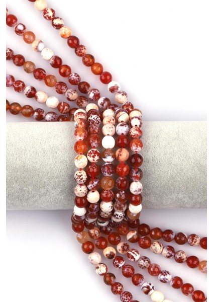 Turuncu - Beyaz Akik Doğal Taş Dizi 8 mm Fasetli Küre Kesim