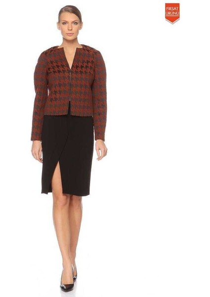 Fermuarlı Desenli Kadın Ceket Kiremit K1416019_016 fırsatları