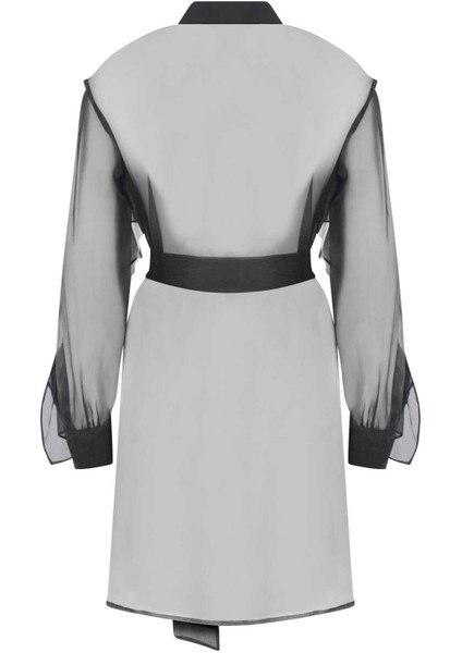 %100 İpek Fırfır Detaylı Kap Siyah K2216306_001