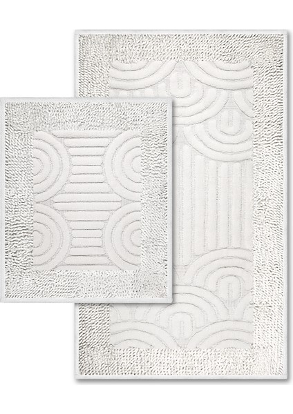 Gökkuşağı Doğal Pamuklu 2'li Banyo Kilim Seti 60X100+50X60 cm - Beyaz