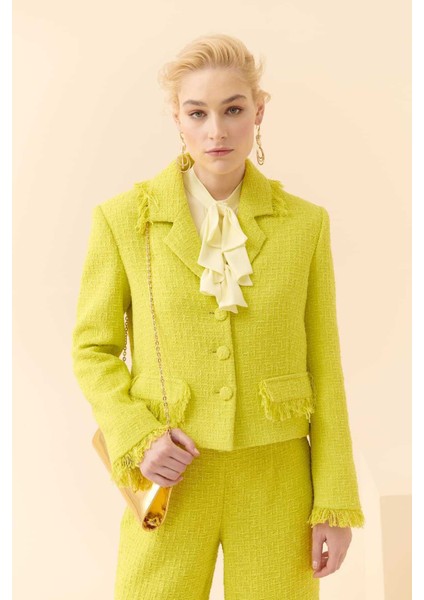 Üç Düğmeli Tüvit Kadın Ceket Yeşil Y2316005_012