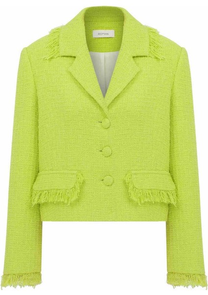 Üç Düğmeli Tüvit Kadın Ceket Yeşil Y2316005_012