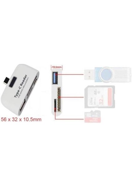 Temiz Pazar  Type C USB 3.1 Kart Okuyucu Micro USB Sd Card Reader Çevirici