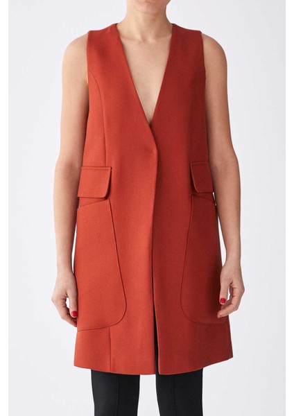 Cep Detaylı Uzun Rengi Kadın Yelek Kiremit K1917009_016 fırsatları