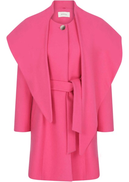 Yaka Detaylı Asimetrik Yün Kaban Fuşya K2219006_003