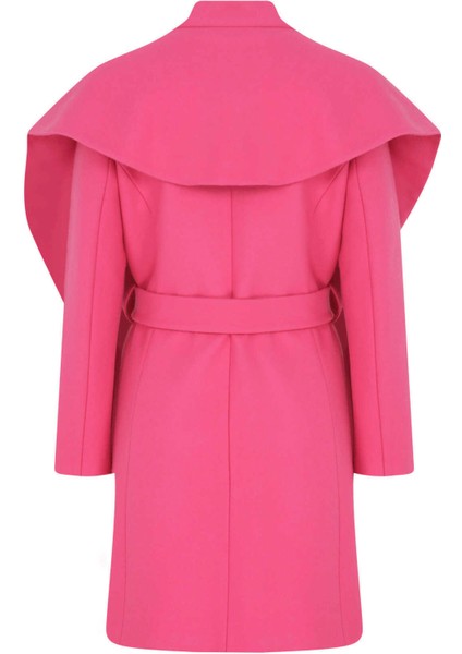 Yaka Detaylı Asimetrik Yün Kaban Fuşya K2219006_003