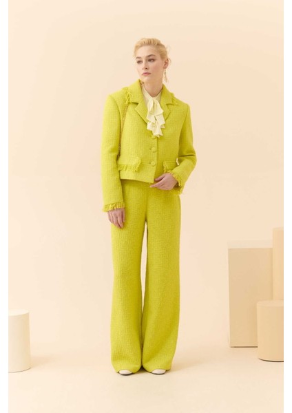 Üç Düğmeli Tüvit Kadın Ceket Yeşil Y2316005_012 modelleri