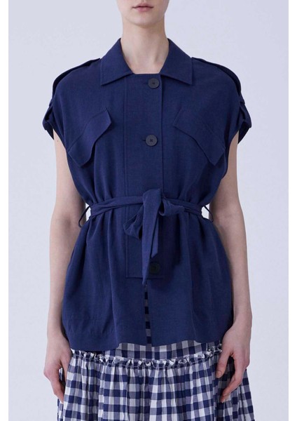 Cep Detaylı Kemerli Kadın Yelek Lacivert Y2117002_015