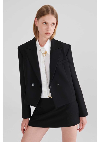 Çift Düğmeli Kadın Ceket Siyah k2316051_001