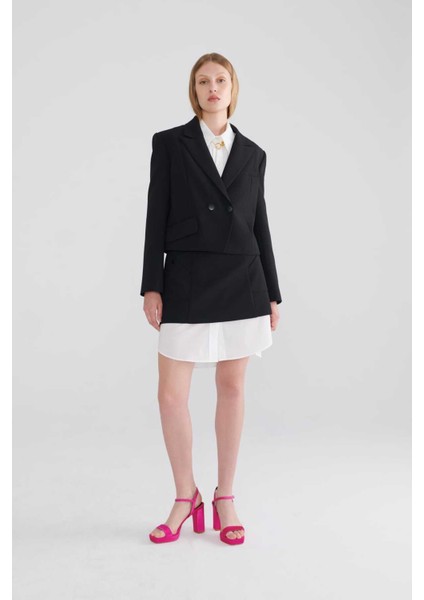 Çift Düğmeli Kadın Ceket Siyah k2316051_001 modelleri