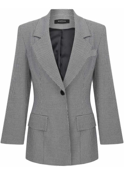 Tek Düğmeli Kareli Ceket Siyah-Beyaz K2316053_0856