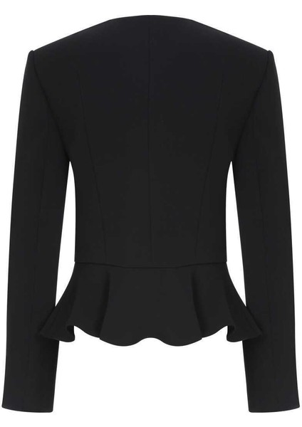 Volanlı Kadın Ceket Siyah Y2316028_001