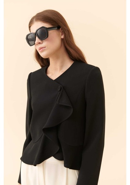 Volanlı Kadın Ceket Siyah Y2316028_001