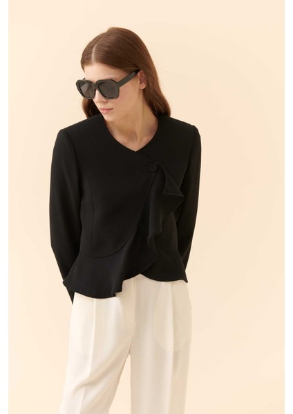 Volanlı Kadın Ceket Siyah Y2316028_001 modelleri