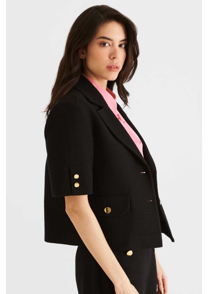 Kısa Kollu Düğmeli Kadın Ceket Siyah Y2216031_001 modelleri