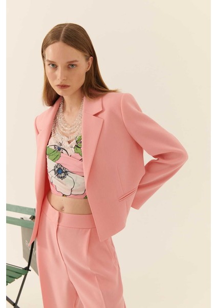 Tek Düğmeli İpek Krep Ceket Pembe y2316021_038