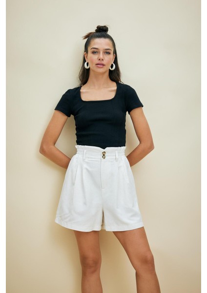 Fitted U Yaka Basic Kısa Kollu Crop Tişört A0387AX23SP