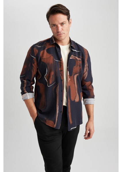 Regular Fit Desenli Pamuklu Uzun Kollu Gömlek Z8153AZ23SP